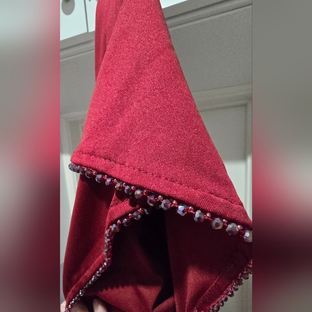 Burgundy V-Neck Maxi Dress, Tulip Sleeves, Adjustable Side Slit Sz 16 - Picture 10 of 14